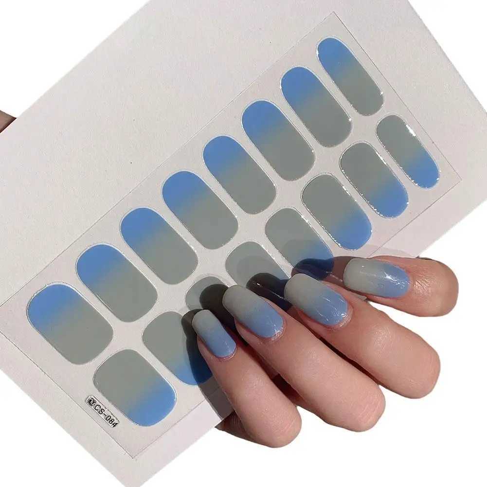 17Colors Hot Semi-cured Gel Nail Stickers Solid Color Nail Semi-baked Paste Decals UV Lamp Need Tips Full Nail for Women hotW250120