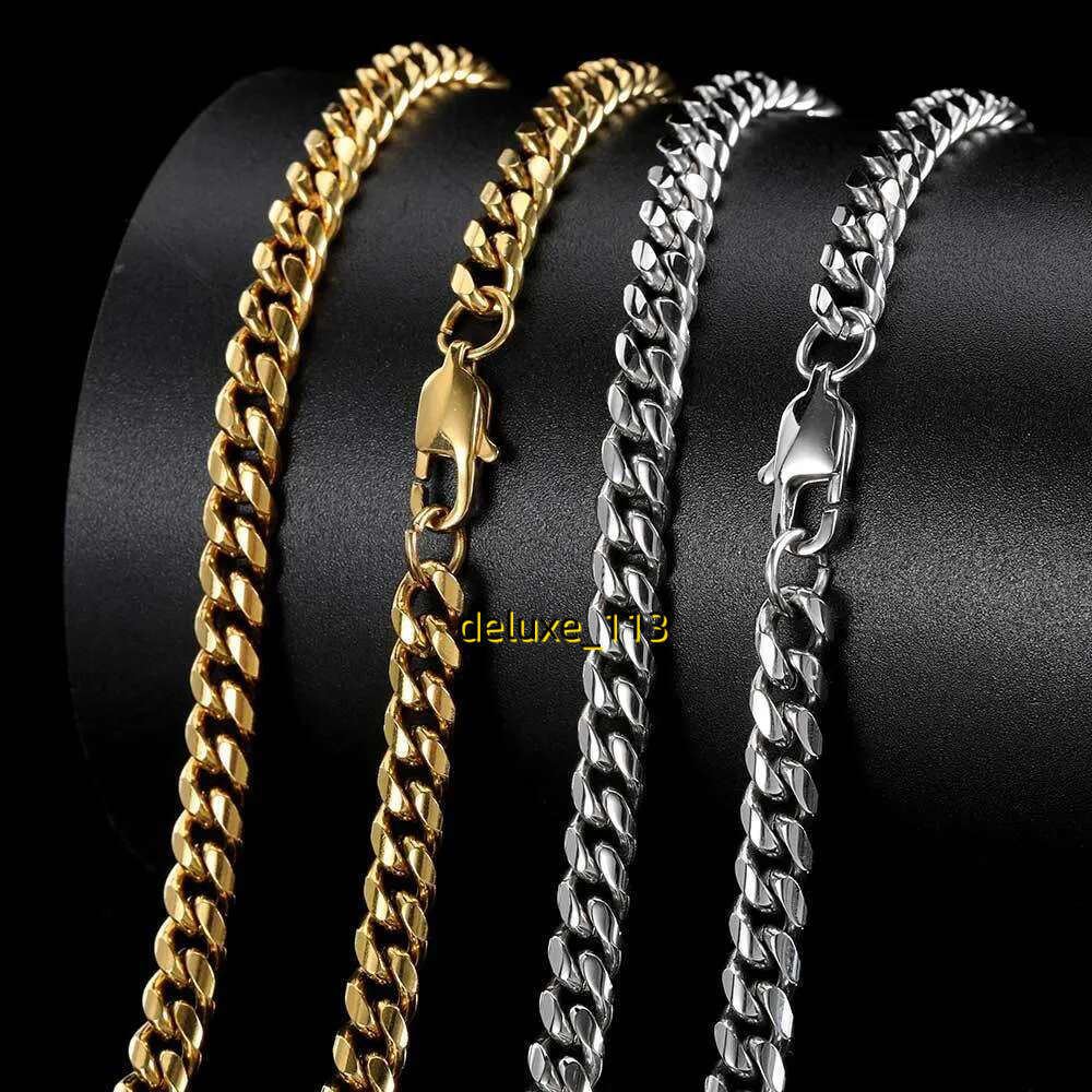 Hip Hop Cuban k Chain Real Gold Plated Stainless Steel Metal Necklace for Men 4mm 6mm 8mm