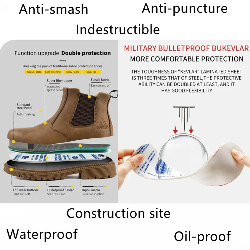 Waterproof Safety Work Shoes For Men Chelsea Steel Head Leather Boots Male Footwear Indestructible Construction Security Boots 250120