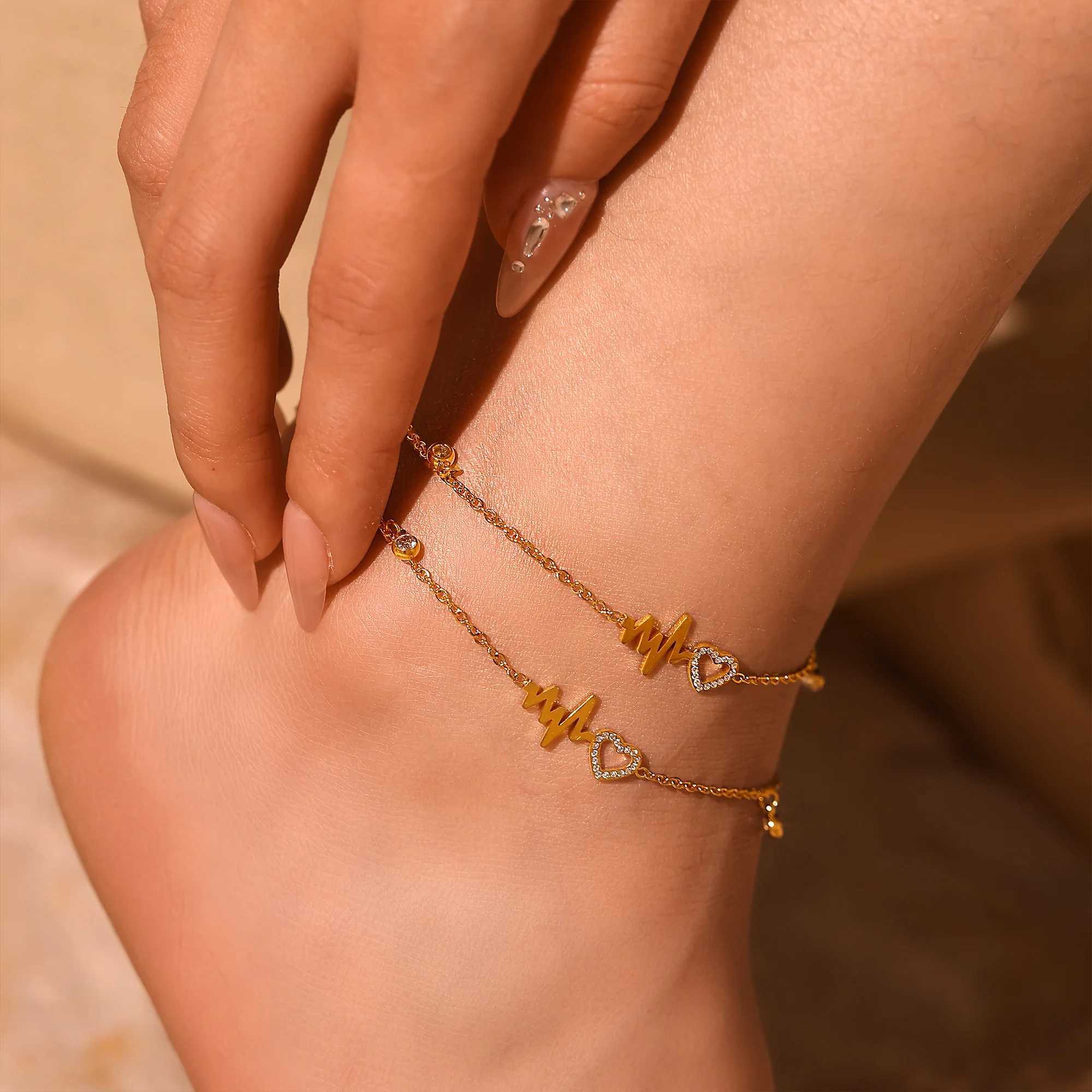 Shiny Zircon Hollow Heart Stainl Steel Anklet Womens Fashion Gold-plated Anklet Chain Leg Bracelet Waterproof Jewelry GiftXJ250121