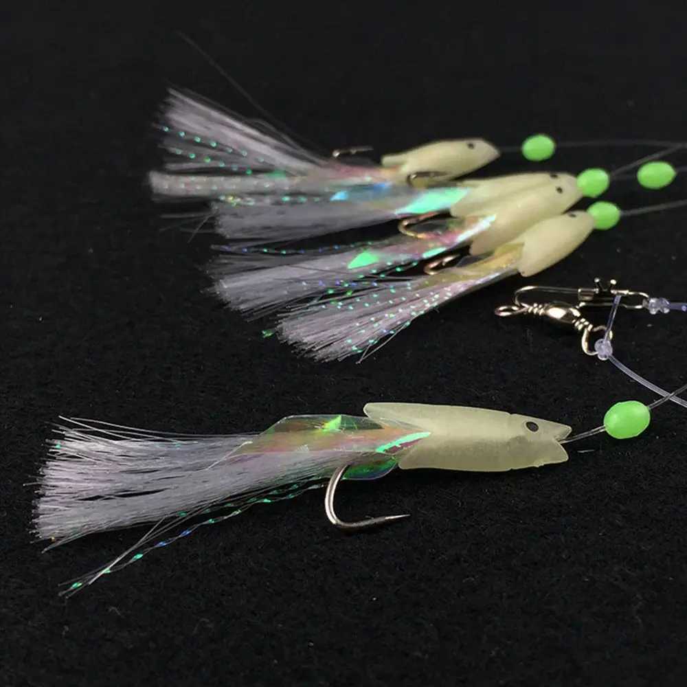 5Pcs/Set High Quality Carbon Steel Mackerel Feathers Bass Cod Lure Sea Fishing Luminous Fishing Hook Treble Bait Fishing WireXJ250122