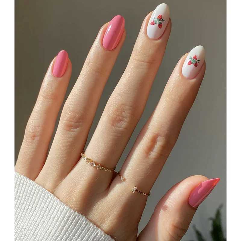 24Pcs Solid Nude Color Fake Nails with Jelly Glue Short Almond Press on False Nails Wearable Oval Finished Full Cover Nail TipsW250120