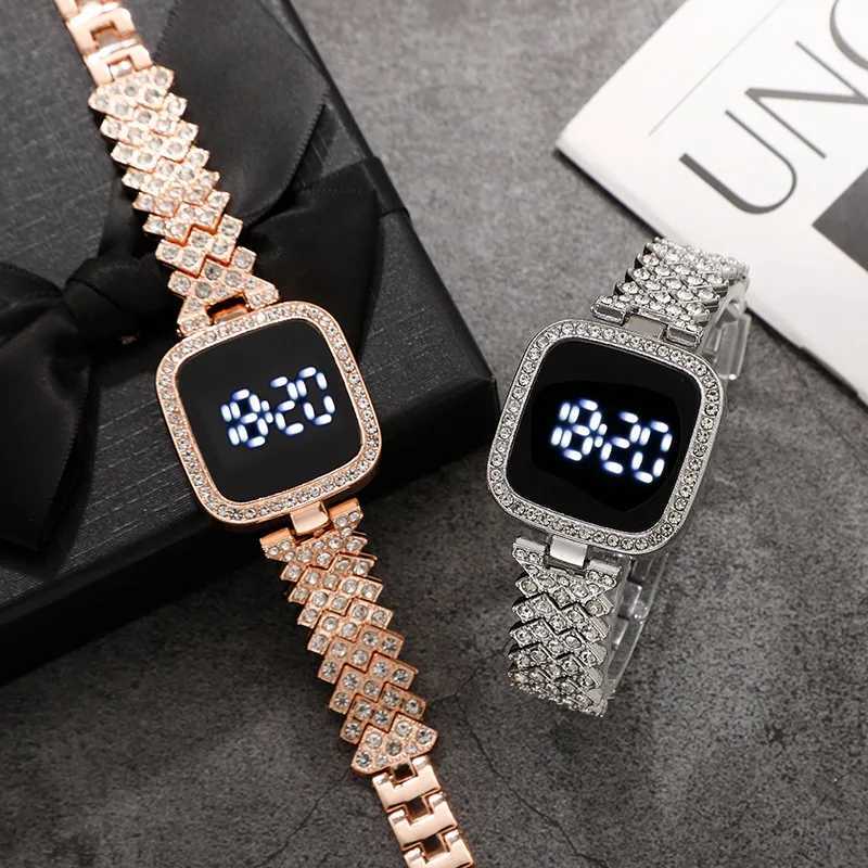 Luxury Rhinestone Digital Watch for Wen Simple Touch Screen LED Watch Fashion Steel Strap Rose Gold Ladies Watch Womens Watch X250203