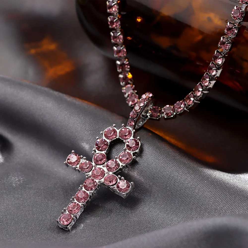 Punk Hip Hop Rhinestone Cross Pendant Necklace for Women Men Bling Iced Out Crystal Chain Choker Necklace Jewelry On The NeckXJ250121