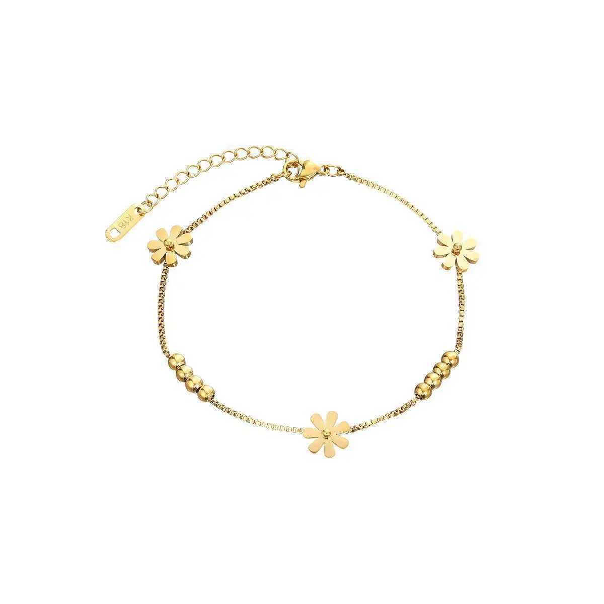316L Stainl Steel Fashion High-end Jewelry Non-sliding Beading Elegant Daisy Ankle Ornaments Charm Chain Anklet For WomenXJ250121