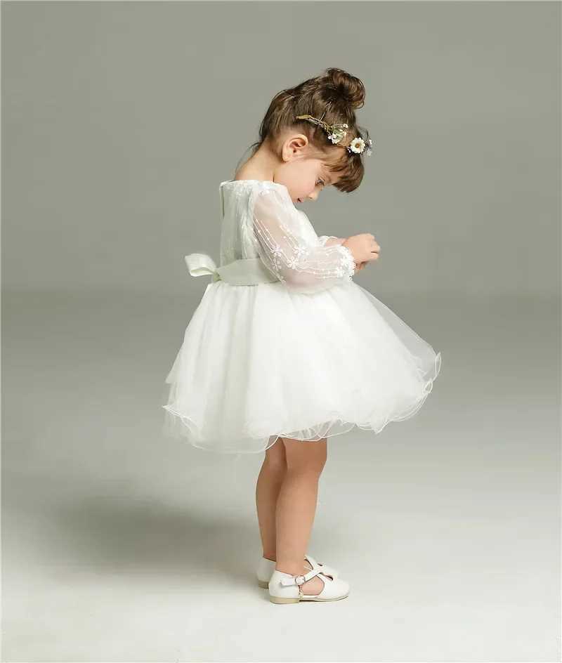 0-24 Months Long Sleeve Baby Girl Dress Infant Toddler Birthday Party Dresses Little Girls White Wedding Baptism Dress 8515 X250203