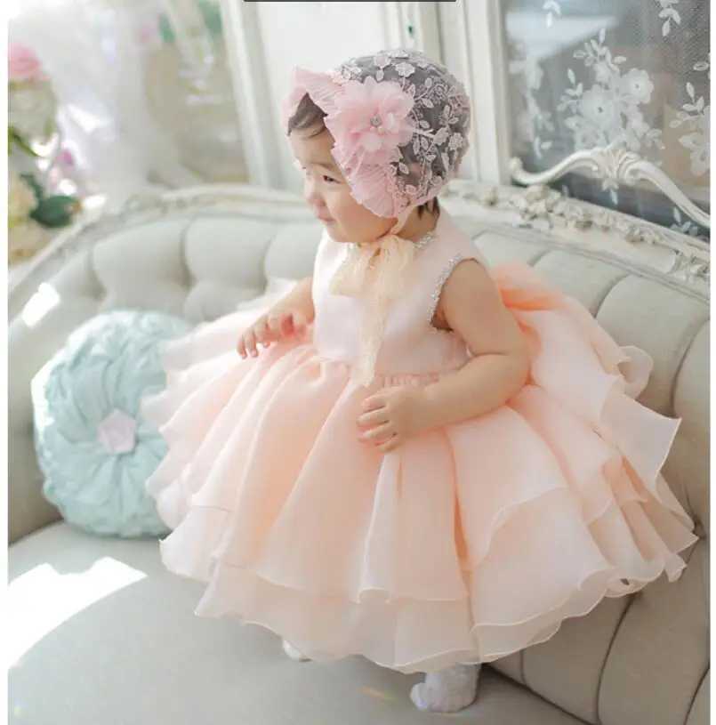 Infant Flower Girl Gowns Layered Tulle Beaded Dresses For Girl Party Princess Girl Clothes For 1 Years Birthday Baptism Dresses X250203
