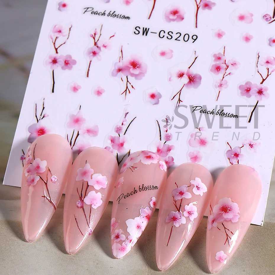 3D Pink Cherry Blossom Nail Stickers Lace Denim Butterfly Sakura Flower Petals DIY Y2K Spring Summer Slider Nail Art DecorationXJ250120
