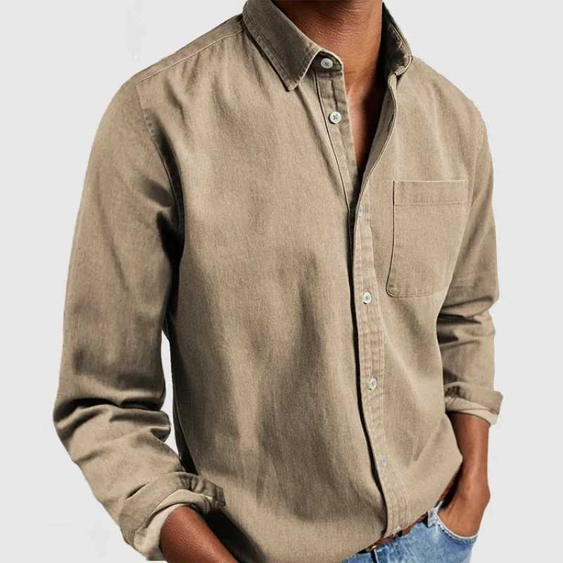 2024 new mens khaki shirt new lapel long sleeved spring and autumn mens solid color shirtXJ250121