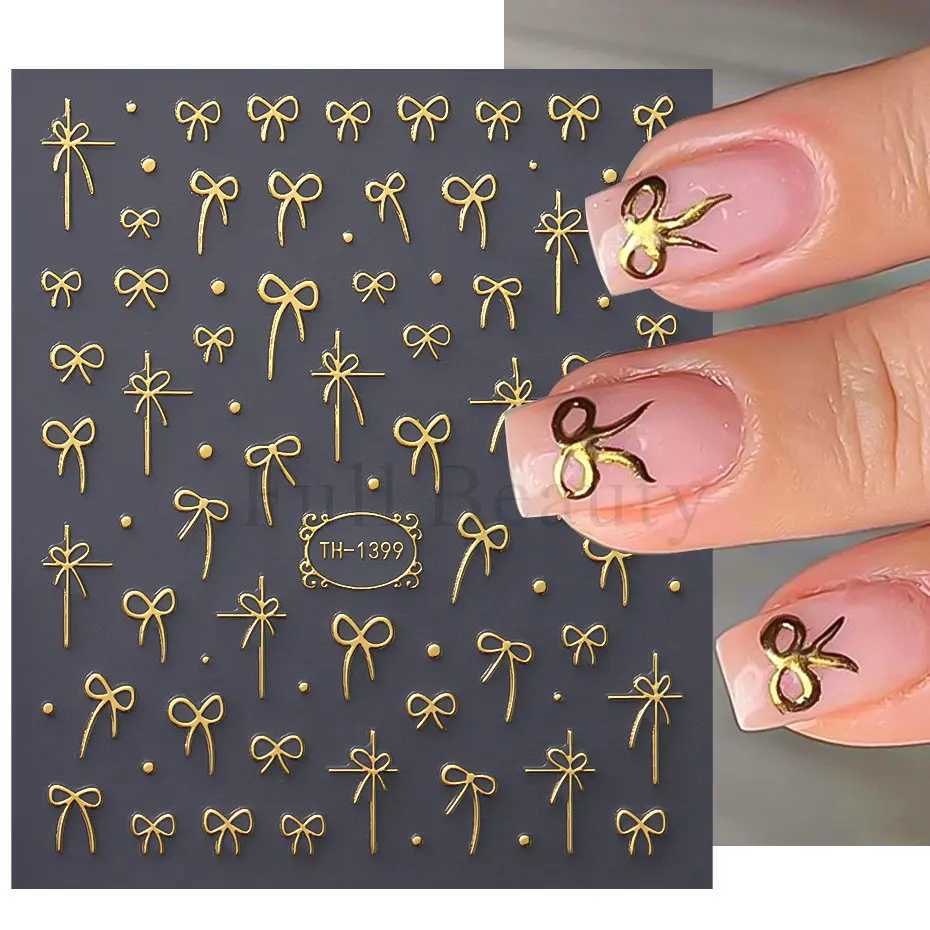 3D Golden Stripe Lines Sticker For Nails Metal Strip Tape Design Marble Ribbon Bow Flower Nail Art Adhesive Decal Manicure DecorXJ250120
