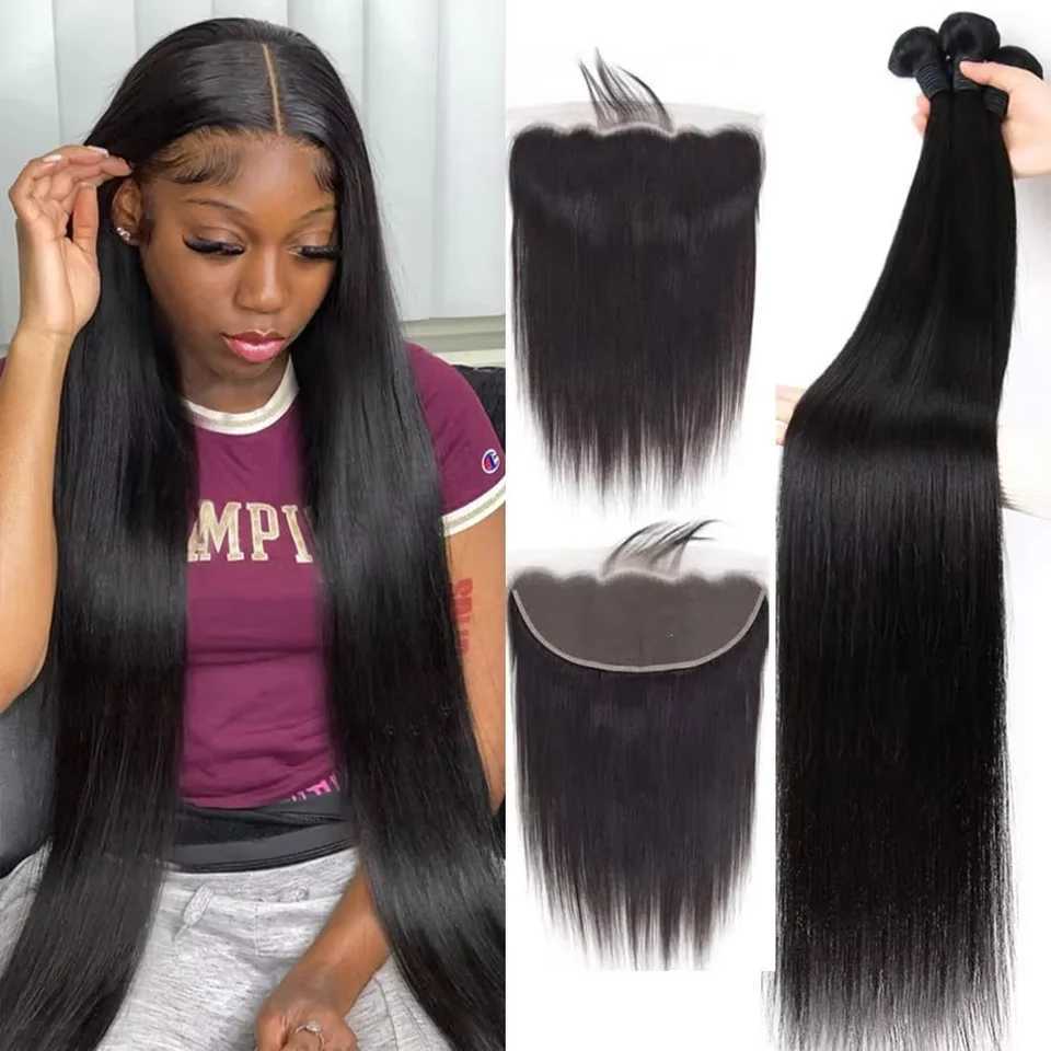 32 Inch Bundles 13X4 HD Swiss Lace Frontal Bone Straight Human Hair Bundles Raw Vietnamese Hair Weaving Bundle Deals ExtensionsXJ250120