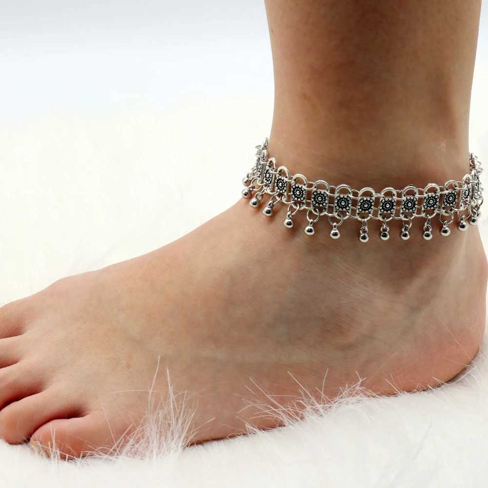 New Boho Ethnic Bells Tassel Bracelet Anklet Summer Beach Party Vintage Carved Flower Foot Chains Bohemian Jewelry AccoriesXJ250121