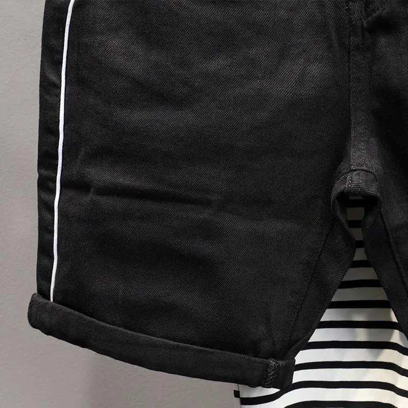 Fashion Korean Style Clothes Summer Short Pants Slim Fit Denim Jeans Shorts for Men with Striped Design Boyfriend Shorts Jeans X250203