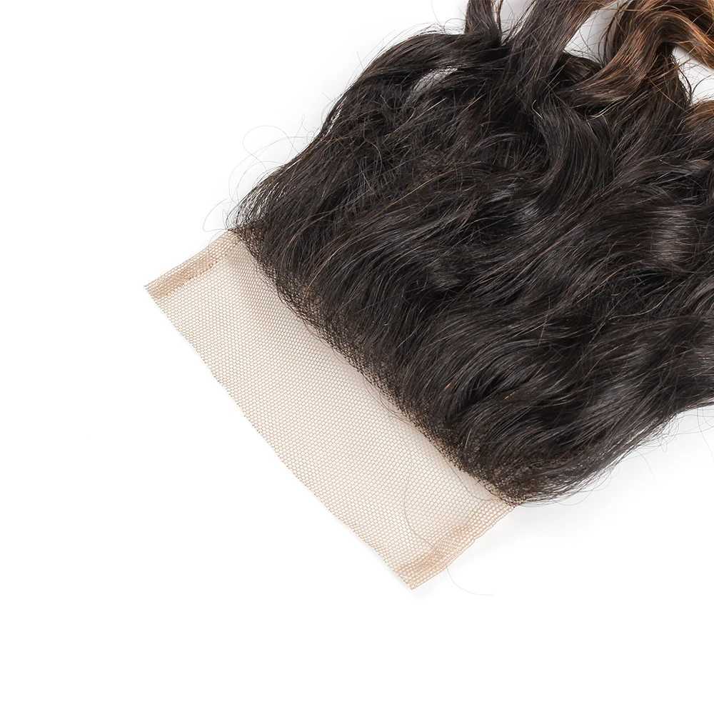 1B 27 Honey Blonde Water Wave 4x4 Lace Clo 100% Human Hair With Swiss Lace Indian Remy Hair Free Part Clo For WigsXJ250120