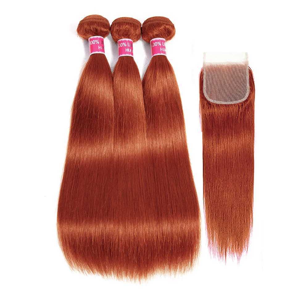 350 Straight Hair Bundles With Clo Orange Ginger Straight Human Hair Bundle With 4x4 Clo Brazilian Remy Human Hair WeaveXJ250120
