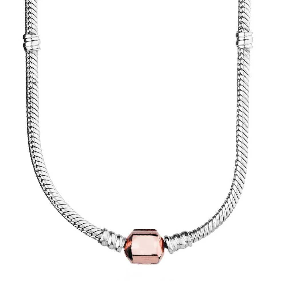 Original 925 Sterling Silver Moments Lobster Ball Barrel Clasp Snake Chain Necklace For Women Charm DIY JewelryXJ250114