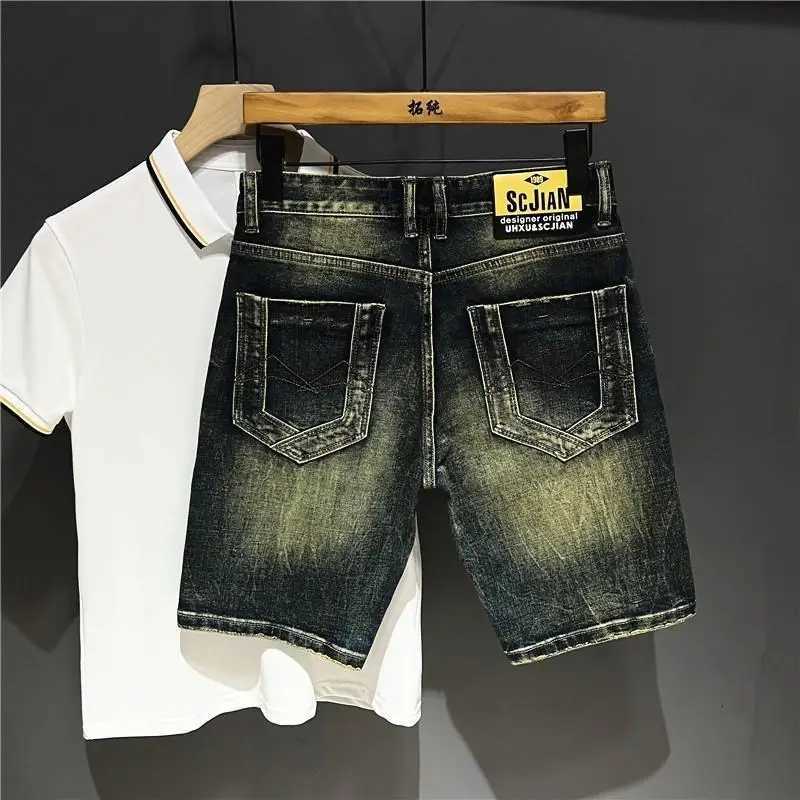 Retro yellow mud dyed denim jeans mens casual knee length high-end brand jeans luxury streetwear mens jeans X250203