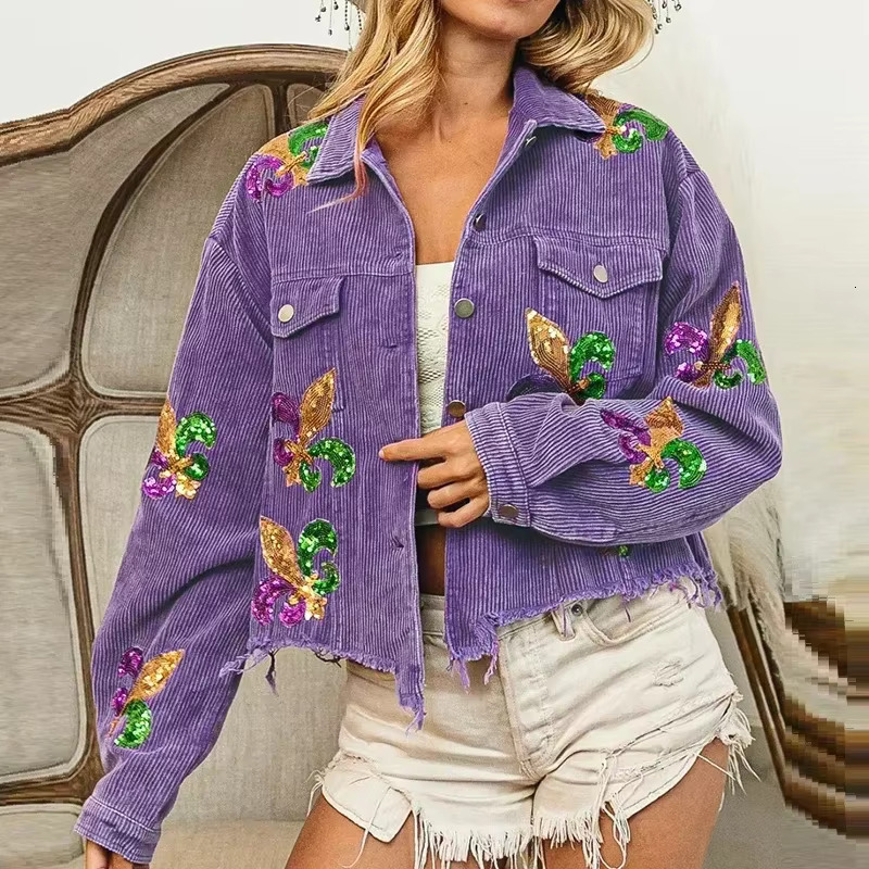 Ral Corduroy Coat Women Mardi Gras Spring Autumn Ropa Cardigan Sequin Punk Gothic Bomber Jacket Windbreaker Y2k Jackets