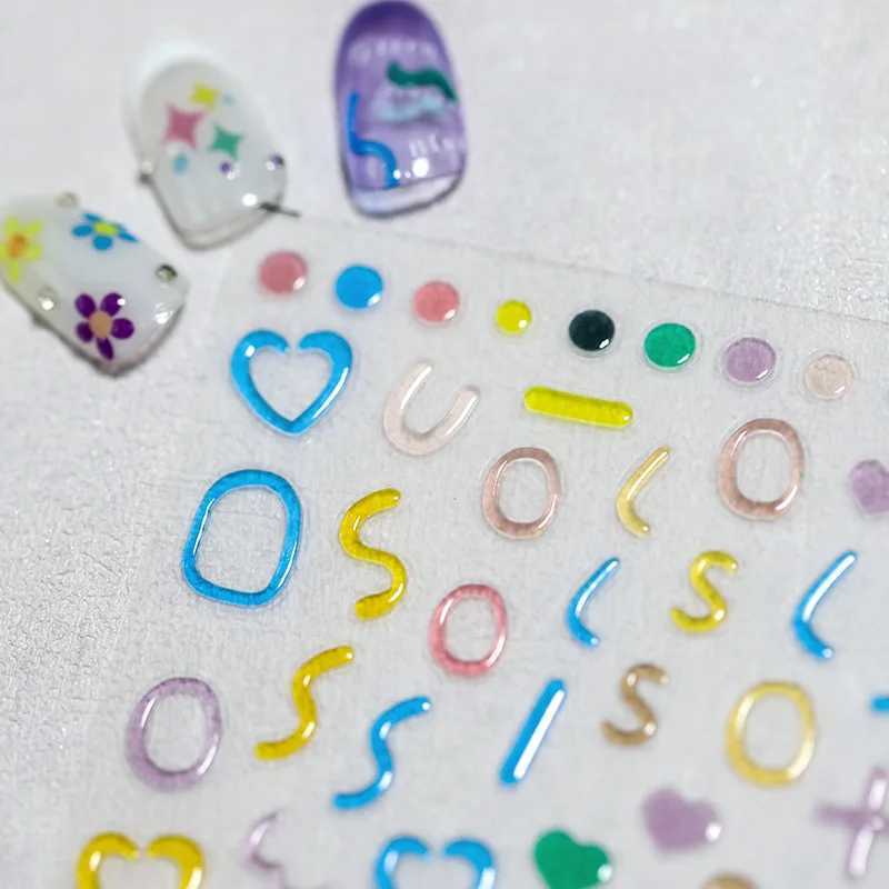 5D Jelly Line Letter Heart Cartoon Nail Stickers Colorful Relief Geometry Press On Nails Decals Decoration DIY Adhesive Sliders#XJ250120