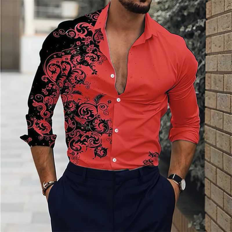 15 color new mens shirt lapel long -sleeved casual shirt 3D printing high -definition pattern comfortable fabric oversized sizeXJ250121