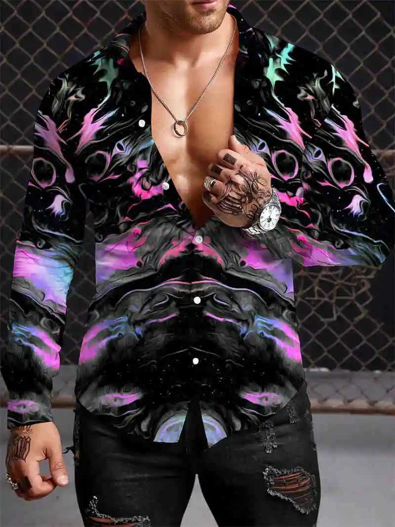 2023 Summer Y2K Men Shirt Fashion 3D Printing Shirts Pattern Casual Oversized Long-sleeved Shirt Fitting Tops ClothingXJ250121
