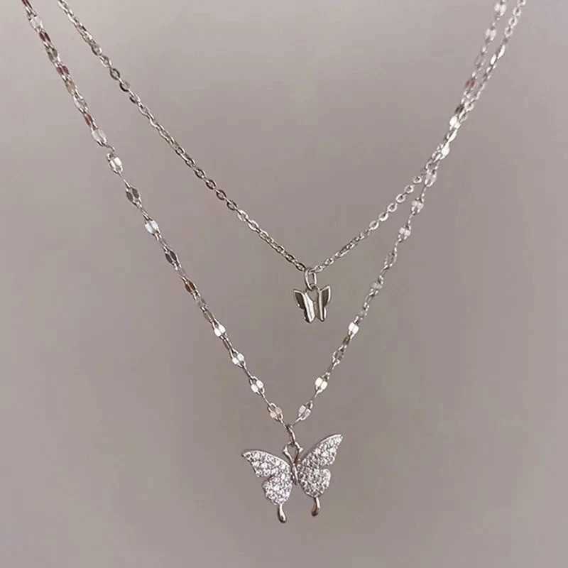 925 Sterling Silver Necklace For Woman Butterfly Necklace Ladies Exquisite Double Layer Clavicle Chain Necklace Jewelry GiftXJ250114