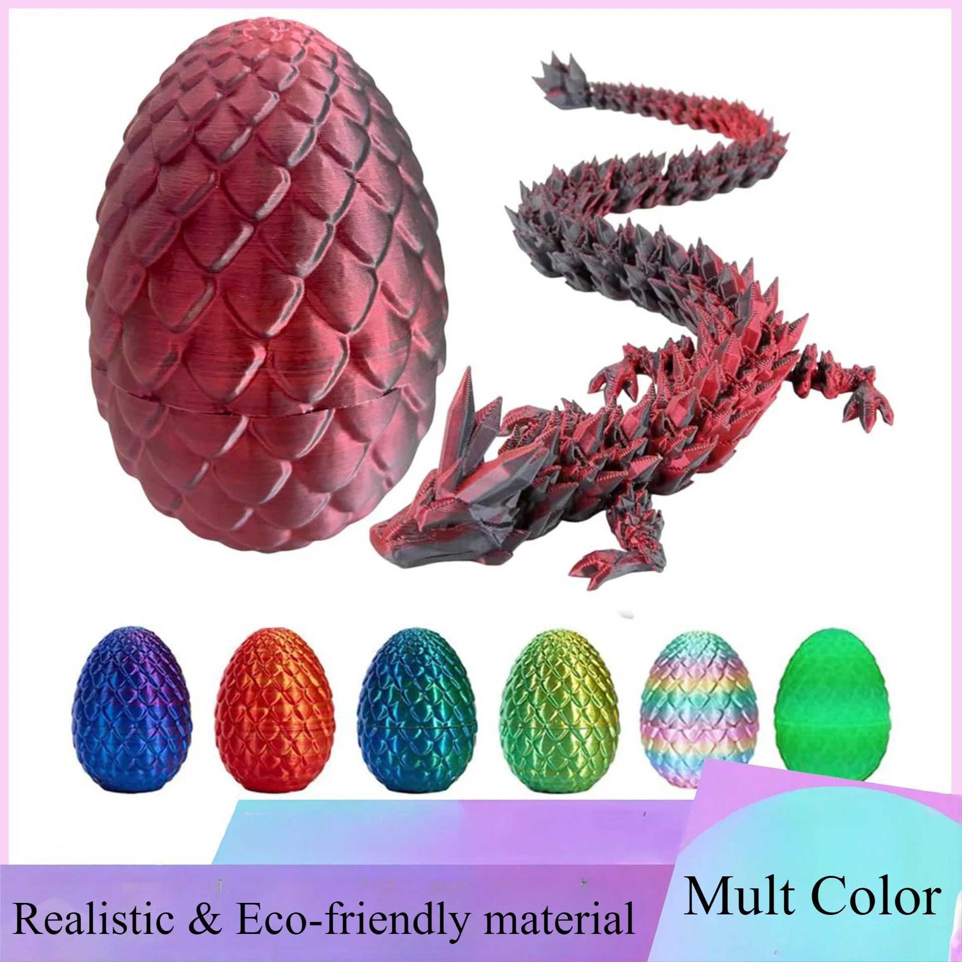 3D Printed Egg with Full Dragon Modle Movable Rotatable Articulated Desktop Ornament Kid Toy Free shipping