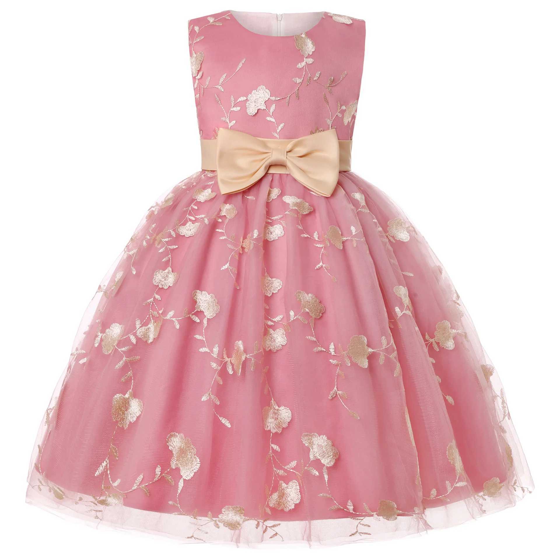 Bow Girls Dress Summer Mesh Elegant Tutu Party Dress Birthday Princess Dress 3 4 5 6 7 8 9 10 Year Old Childrens Girls Clothing X250203