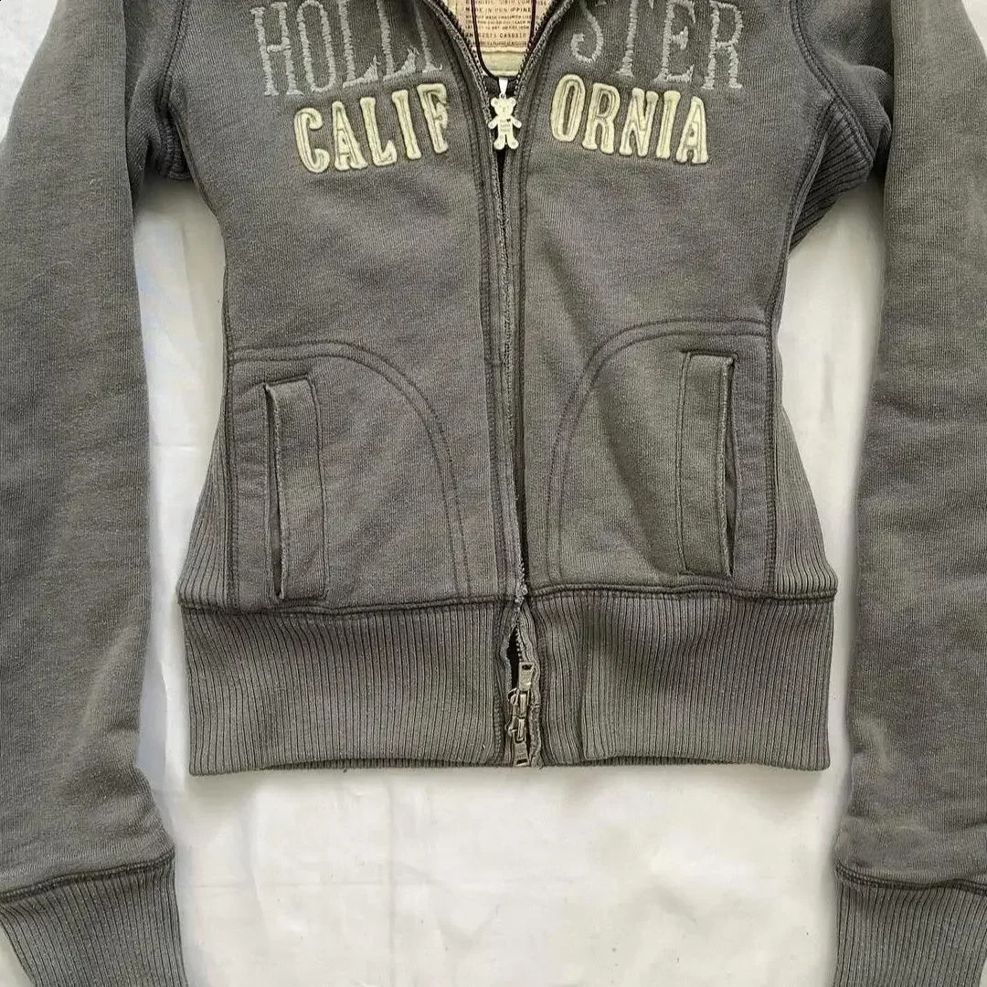 Y2K Goth Fur Collar Hooded Zipper Jacket Harajuku Letter Graphic Embroidery Slim Hoodie Autumn Winter Girl Jacket Sweatshirt 250116