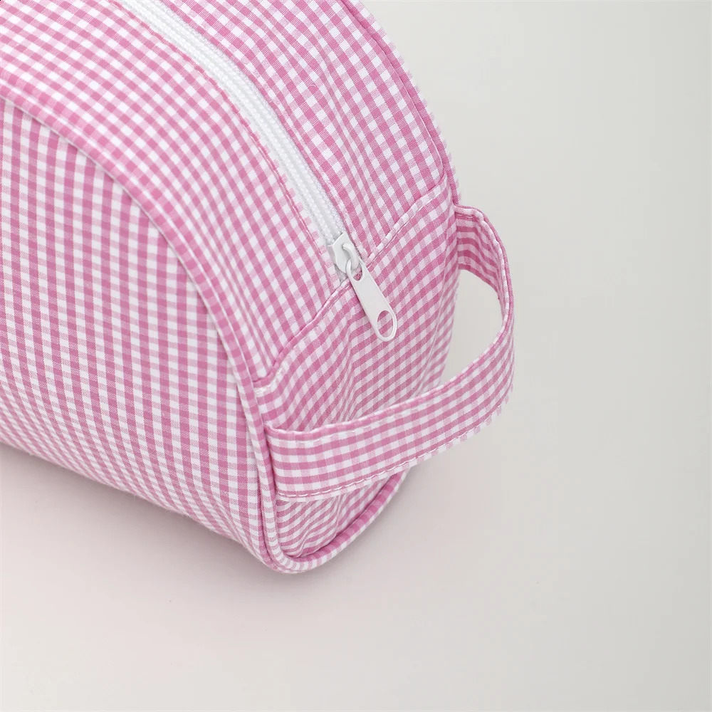Plaid Cosmetic Bag For Women Makeup Pouch Large Travel Checkered Purse Pink/Blue Shell Bag Toiletry Bag 250120