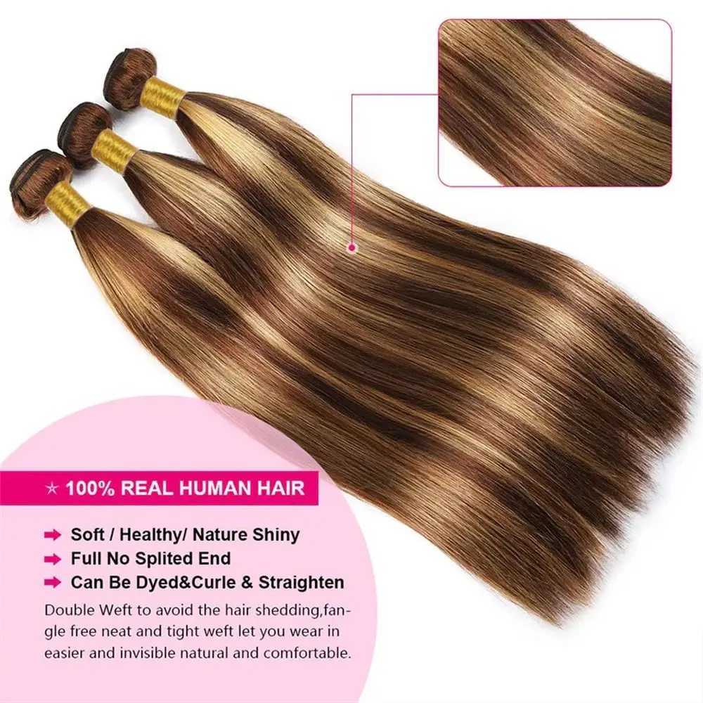 3 4 Bundle Deals P4/27 Straight Bundles 100% Human Hair 30 Inch Hightlight Colored Human Hair Bundles Remy Hair Weaves For WomenXJ250120