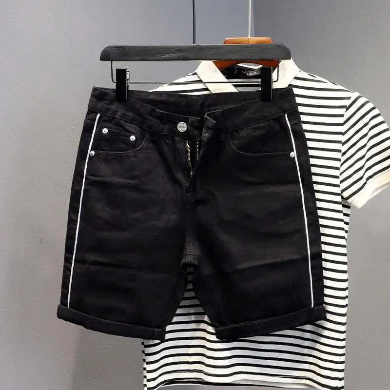Fashion Korean Style Clothes Summer Short Pants Slim Fit Denim Jeans Shorts for Men with Striped Design Boyfriend Shorts Jeans X250203
