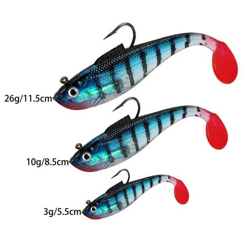 ALASICKA 5/8.5/11.5CM Head Soft Bait T tail Wobbler Fishing Lure Pesca Carp Bass Artificial Rubber Bait Swimbait Fishing TackleXJ250122