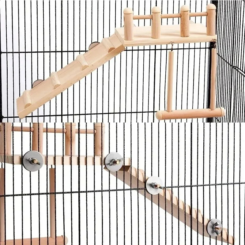 Bird Perches Platform Swing Climbing Ladder Parrot Cage Accessories Wooden Playing Gyms Exercise Stands Parrot Cage Toys Sets 250121