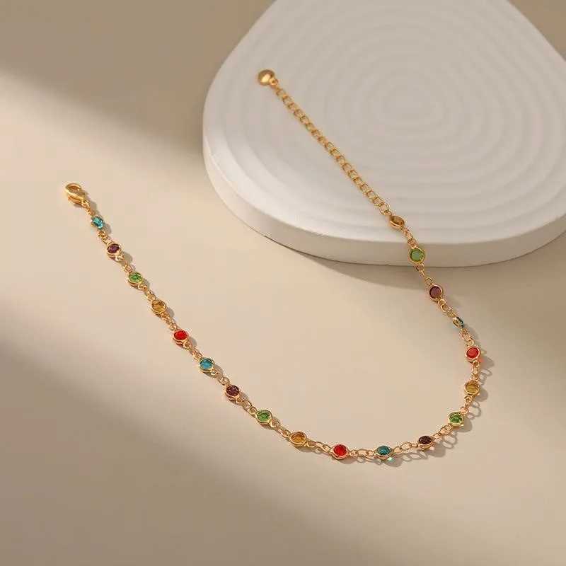Gold Color Boho Rainbow Rhinestone Anklet for Women Summer Beach Beads Foot Chain Vocation Jewelry GiftsXJ250121