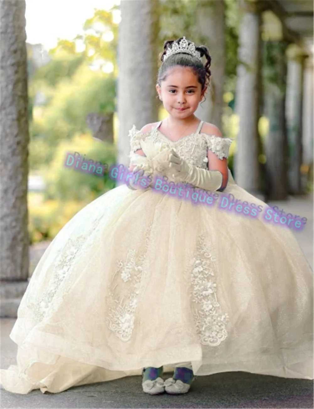 Elegant blue flower girl wedding dress with floral stickers thin gauze bow party childrens birthday dress Pageant Robe Holy First Communion dress X250