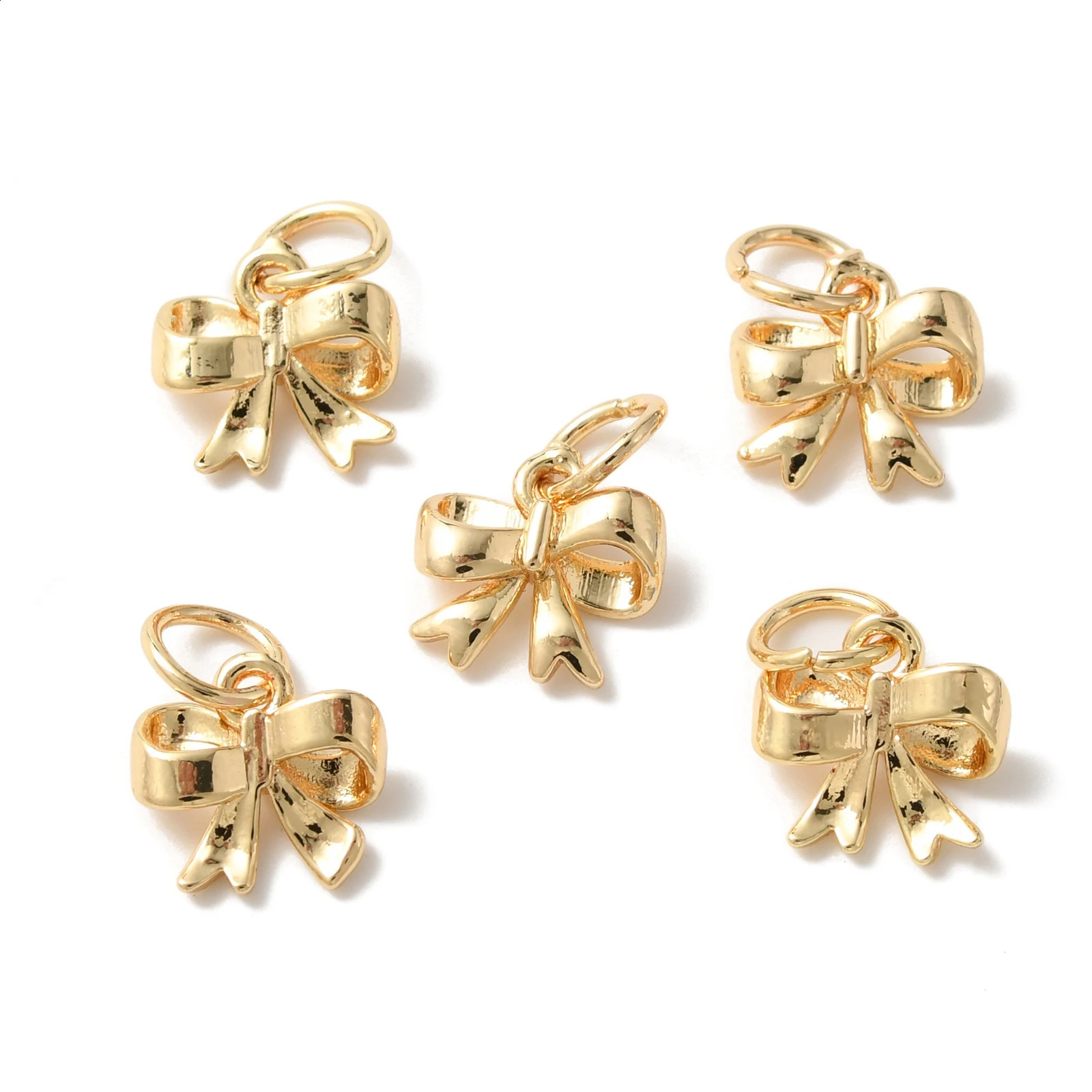 50pcs Cute Brass Bowknot Charm 14K Gold Plated for Dangles Earrings Necklaces Bracelets DIY Making Accessories 10x10x3mm 250117