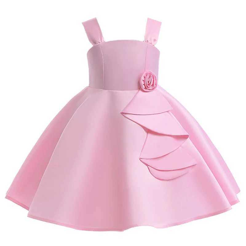 Young Girls Pink Rose Dress Girl Elegant Evening Party Gown Kids Summer Holiday Birthday Clothes Children Pleated Costume X250203