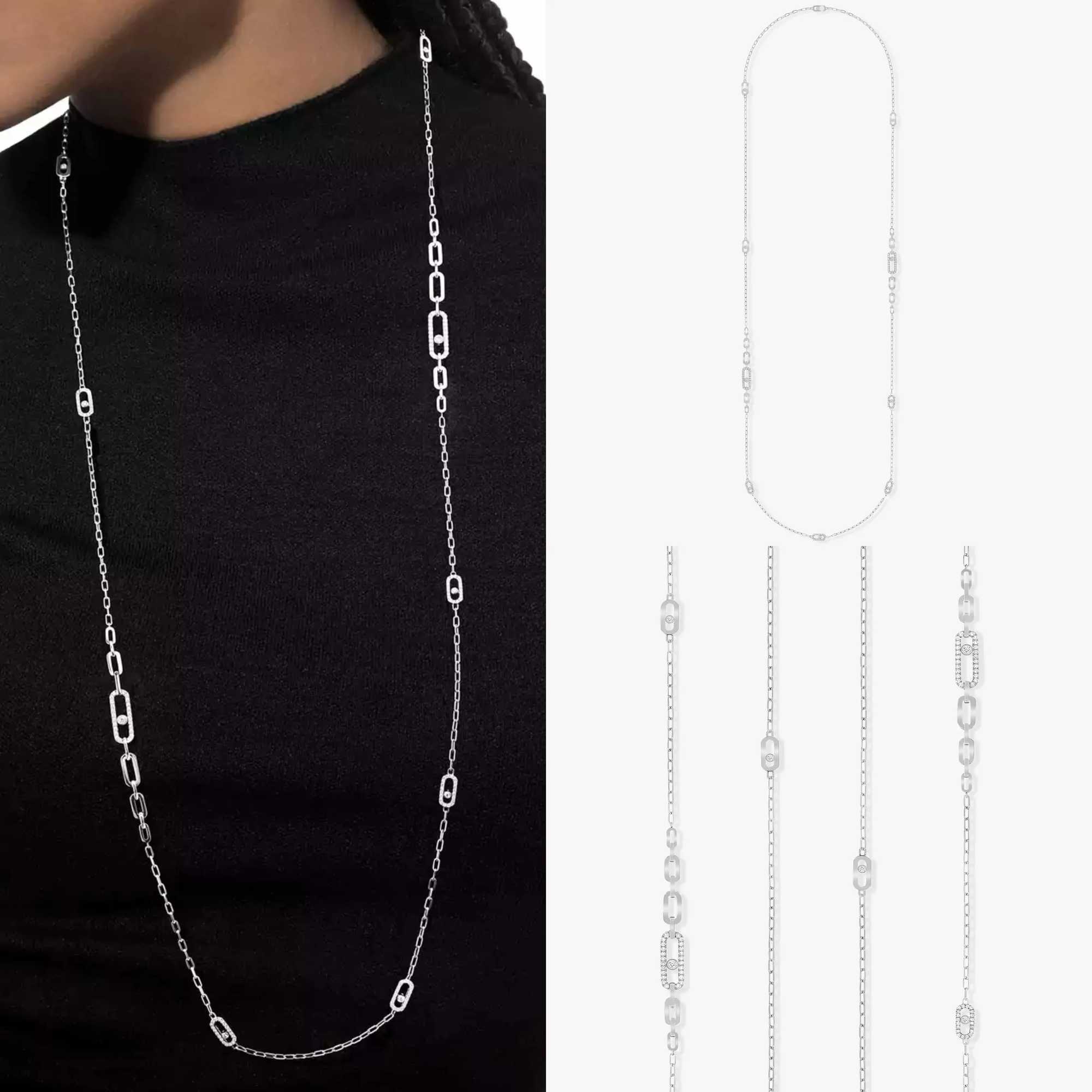 French Luxury S925 Silver Fashion Womens Extra Long Necklace With Movable Diamonds Exquisite Gifts For Banquets And PartiesXJ250114