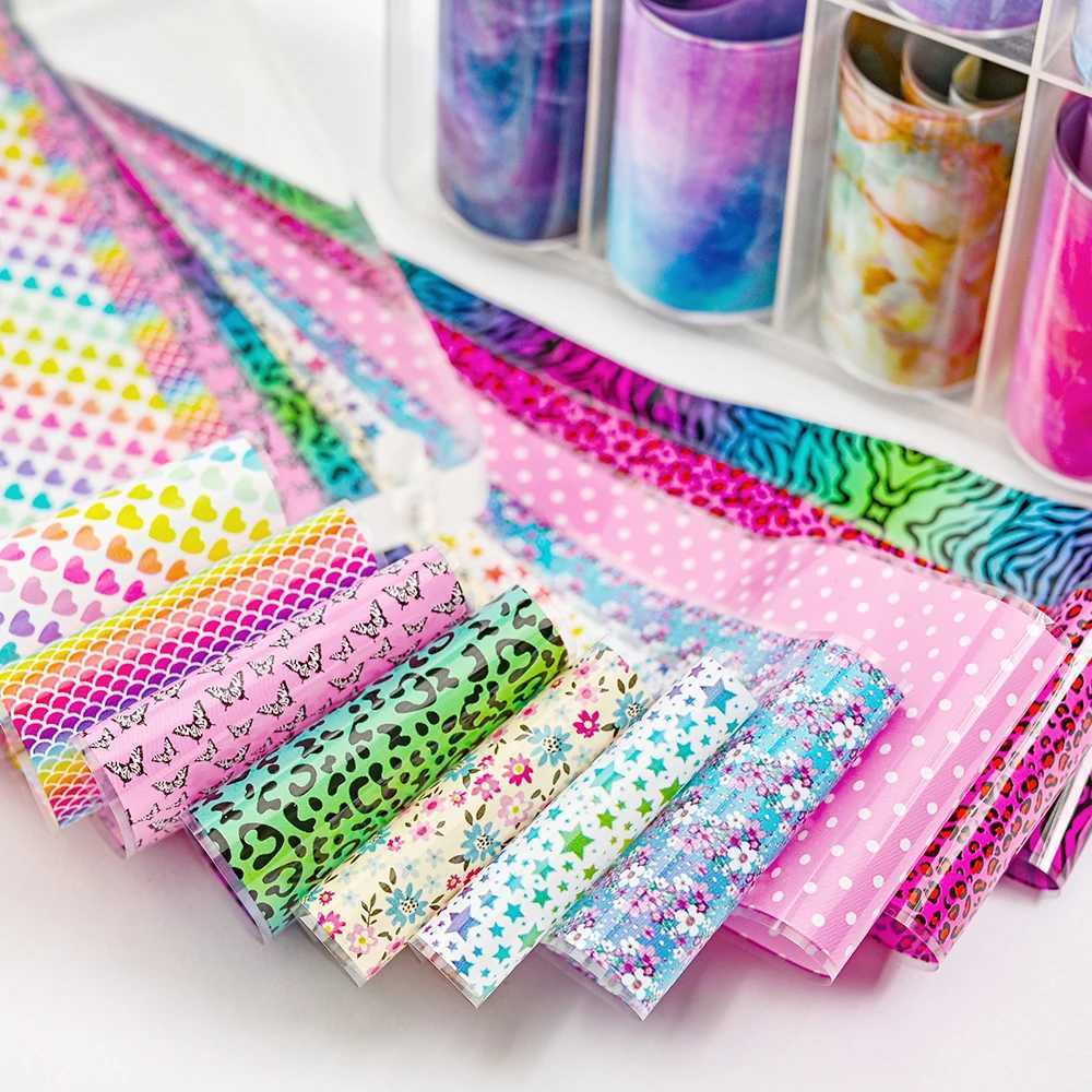 10 Rolls/Box Love Heart Flower Nail Foils Valentines Day Series Nail Transfer Foils Decals Slider Manicure Supplies 4*100cmXJ250120