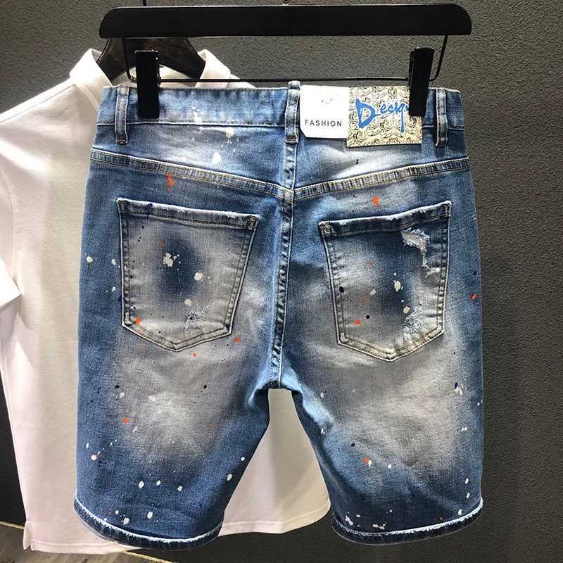 Mens Fashion Denim Shorts Holes Jeans New Summer Male Blue Ripped Jeans Shorts High Quty Man Straight Fit Denim Shorts Size 38 X250203
