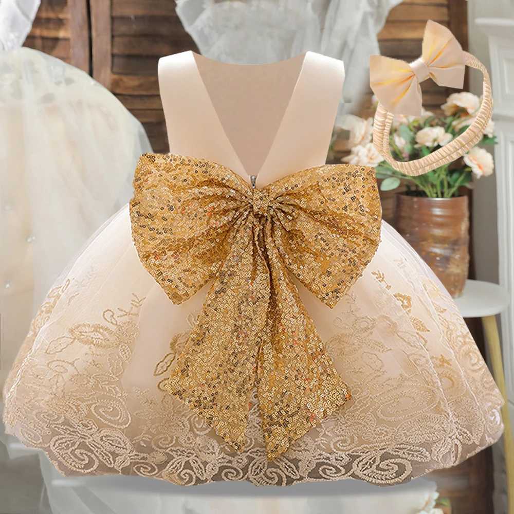 Backless Bow Toddler Baby 1st Birthday Baptism Dress For Girls Princess Luxury Embroidery Costumes Kids Party Clothes Dresses X250203