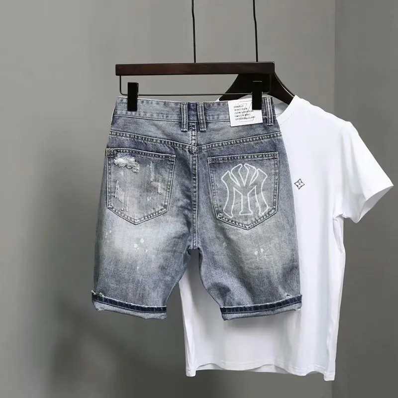 Summer Harajuku Fashion Cowboy Mens Blue Jeans Shorts Korean Luxury Clothing Style Cargo Hip-Hop Denim Short Pants Jeans Shorts X250203