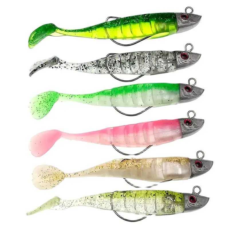 Fake Lure Jigging Soft Bait Fishing Lures 9/11cm 15.6/23.3g DIY Head Jig Fish T Tail Sea Bass Lure Fishing Tackle 6 ColorsXJ250122