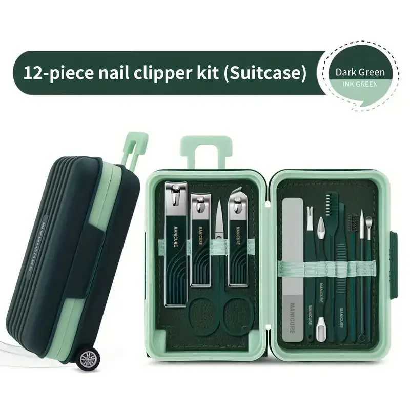 12Pcs Nail Clippers Manicure Tool Set with Travel Suitcase Grooming Stainless Steel Nail Cutter Professional Pedicure Nail ToolsXJ250116