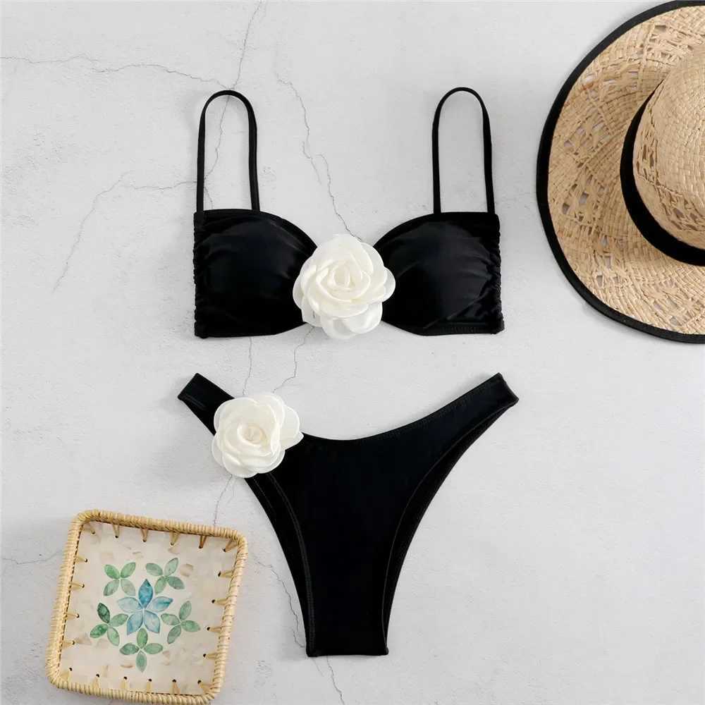 Sexy Flower Swimwear Bandeau Bikini 2025 Women Micro Thong Swimsuit Lace-up Swimming Wear Bathing Suit Bikinis Set jer BiquiniXJ250120