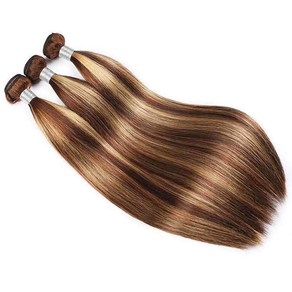 Highlight P4/27 Straight Human Hair Bundles With 13x4 HD Lace Frontal Piano Color Raw Indian Remy Hair Extention 220g/SetXJ250120