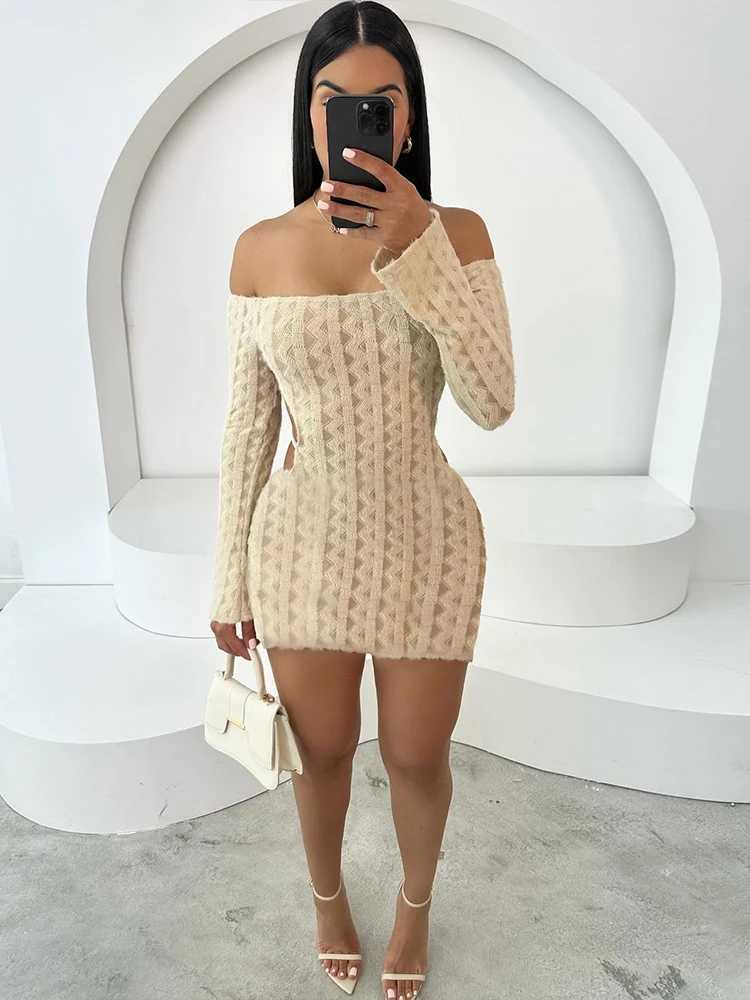 Weird Puss Backless Dress Women Thin 2025 Spring Knit Slash Neck Full Sve Stretch Midnight Clubwear Party Tight Mini BodyconXJ250115