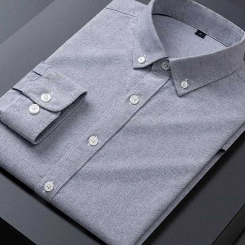 Four Seasons New Oxford Woven Cotton Mens Long Sleeve Business Formal Mens Shirt Tooling Senior Sense Shirt BusinessXJ250121