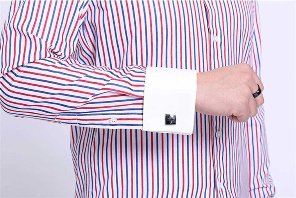 Quality Men Casual Slim Fit Shirt Mens Long Sleeve Business Dress Shirts French Cufflinks Shirt Male Striped ShirtXJ250121
